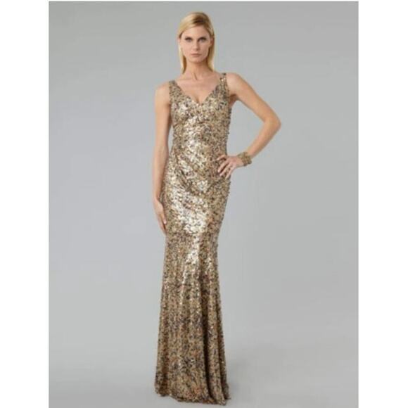 David Meister Gold Sequin Evening Gown Size 4 | Style Z00Y7885 - Picture 3 of 15